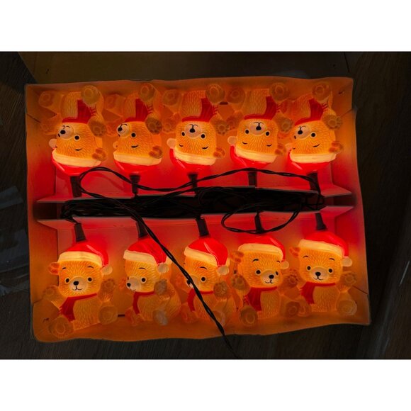 Vintage Teddy Bear Christmas Lights, Set of 10 Super-Brite, Working - Picture 2 of 5